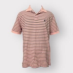 Express Mens V-Neck Polo sz L Stretchy Comfortable Classic Shirt Striped Pink